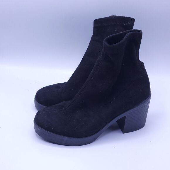 Asos Casual Suede Slip On Mid Rise Black Heel Boot Womens Size 7 37 Black - Picture 1 of 8